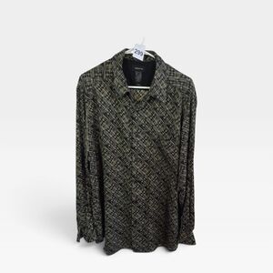 Claiborne Men's 100% Rayon Long Sleeve Button-Down Shirt Abstract Grid Size XL